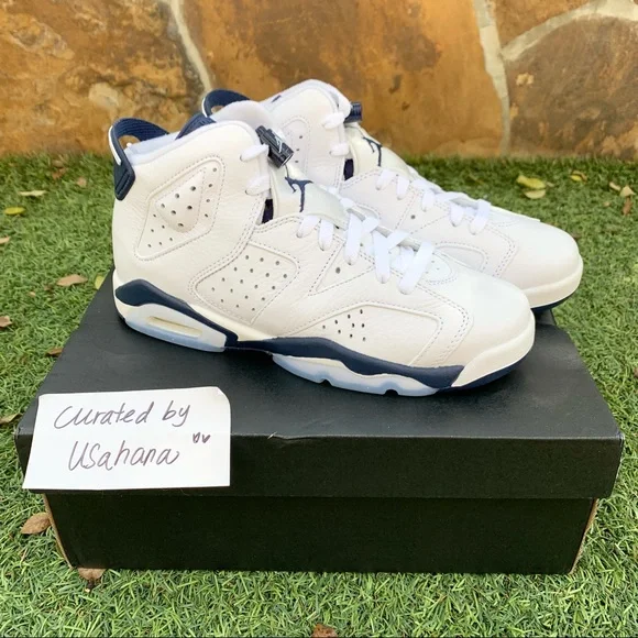 Nike Air Jordan 6 GS retro white Midnight navy shoes - Picture 4 of 5